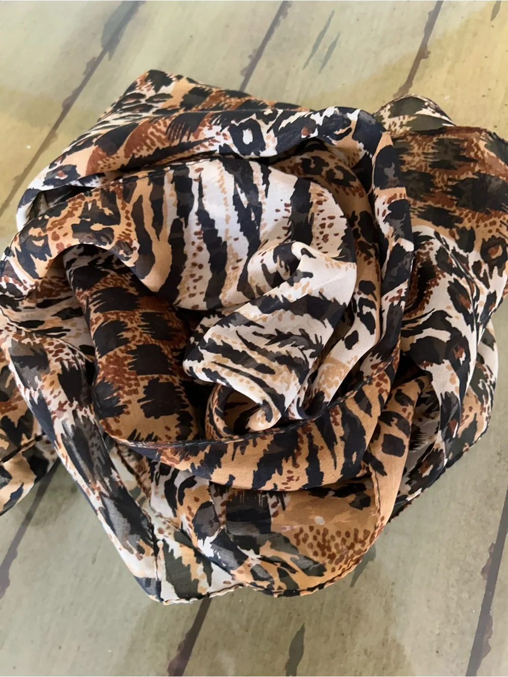 Animal Print Scarf in Black and Brown 13“ x 52“ hand made in India